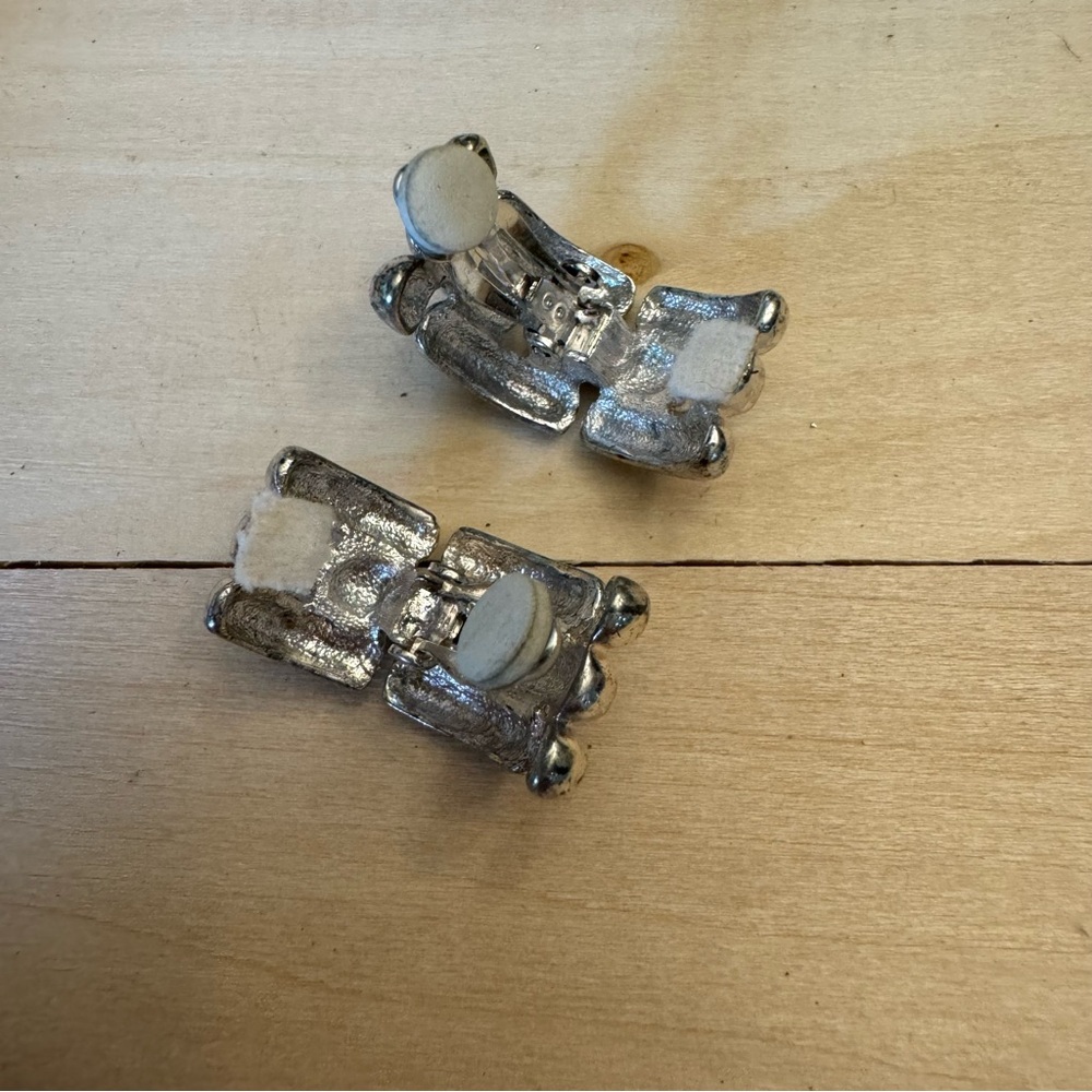 Vintage 80s GIVENCHY Paris New York Silver Tone Chain Clip On Earrings Statement - Picture 6 of 9